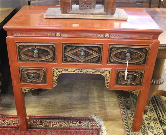 Provincial Chinese red lacquered side table(-)